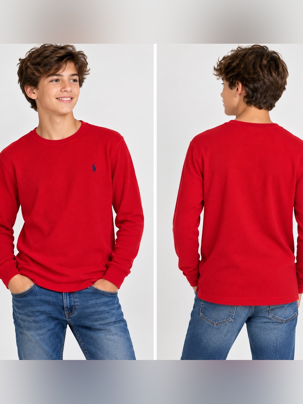 Polo by Ralph Lauren Boys Red Crewneck Sweater with Embroidered Logo